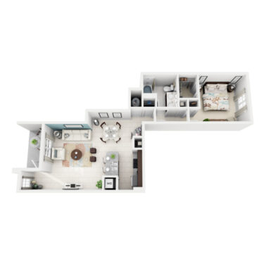 Rendering of the Carmine floor plan with 1 bedroom[s] and 1 bathroom[s] at Altis Kendall Square