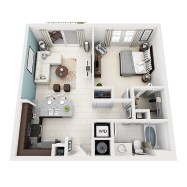 Rendering of the Crimson floor plan with 1 bedroom[s] and 1 bathroom[s] at Altis Kendall Square